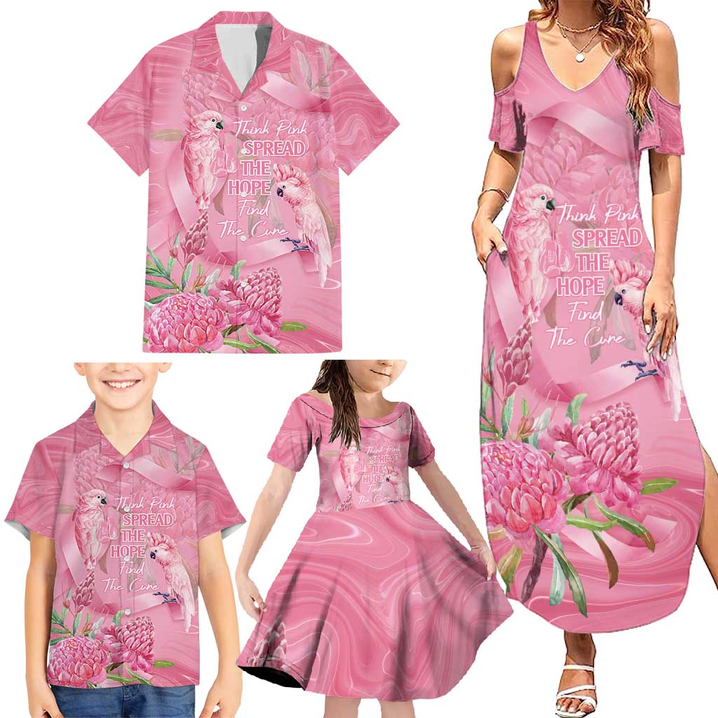 Australia Breast Cancer Awareness Family Matching Summer Maxi Dress and Hawaiian Shirt Think Pink Cockatoos Ribbon - Aussie Hoodie