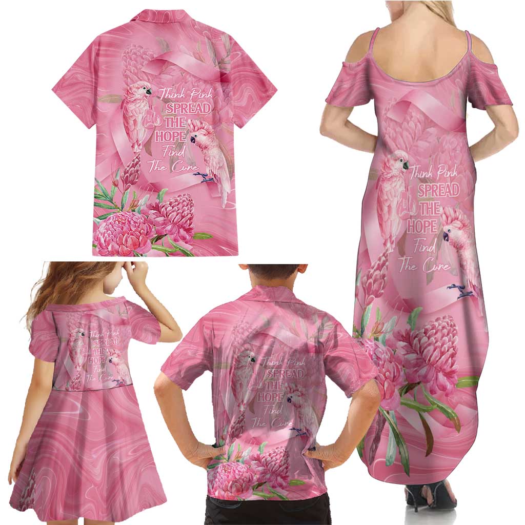 Australia Breast Cancer Awareness Family Matching Summer Maxi Dress and Hawaiian Shirt Think Pink Cockatoos Ribbon - Aussie Hoodie