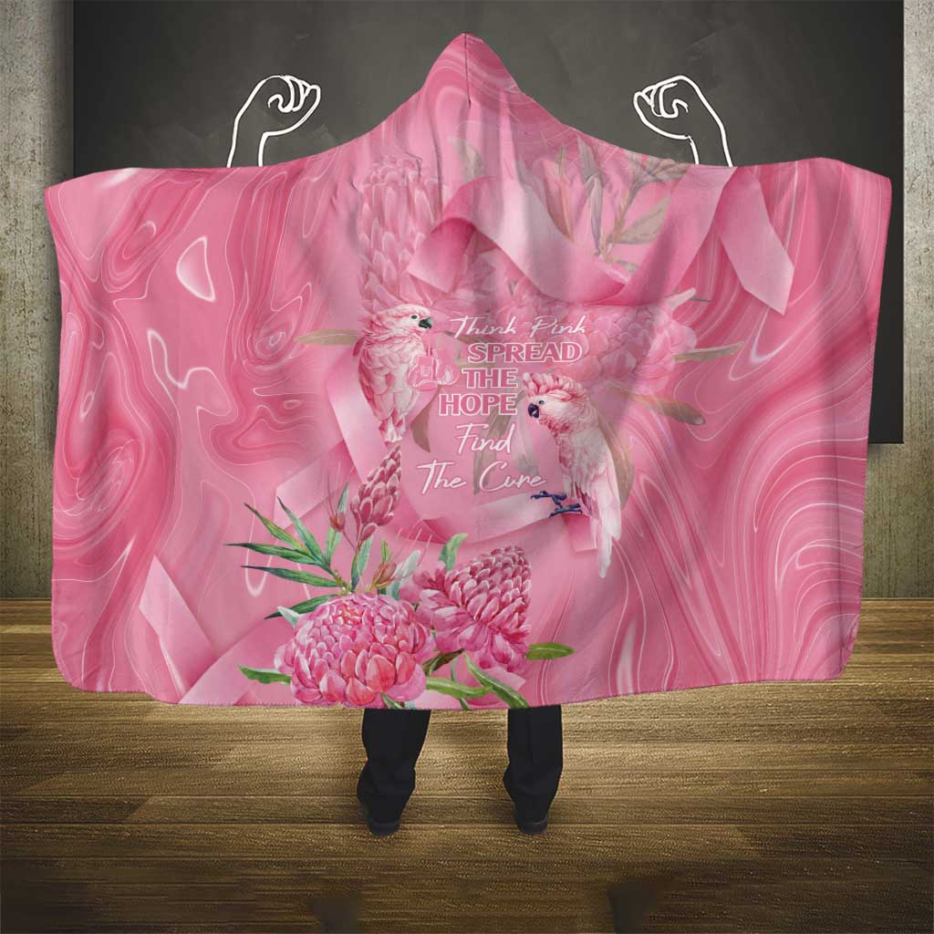 Australia Breast Cancer Awareness Hooded Blanket Think Pink Cockatoos Ribbon - Aussie Hoodie