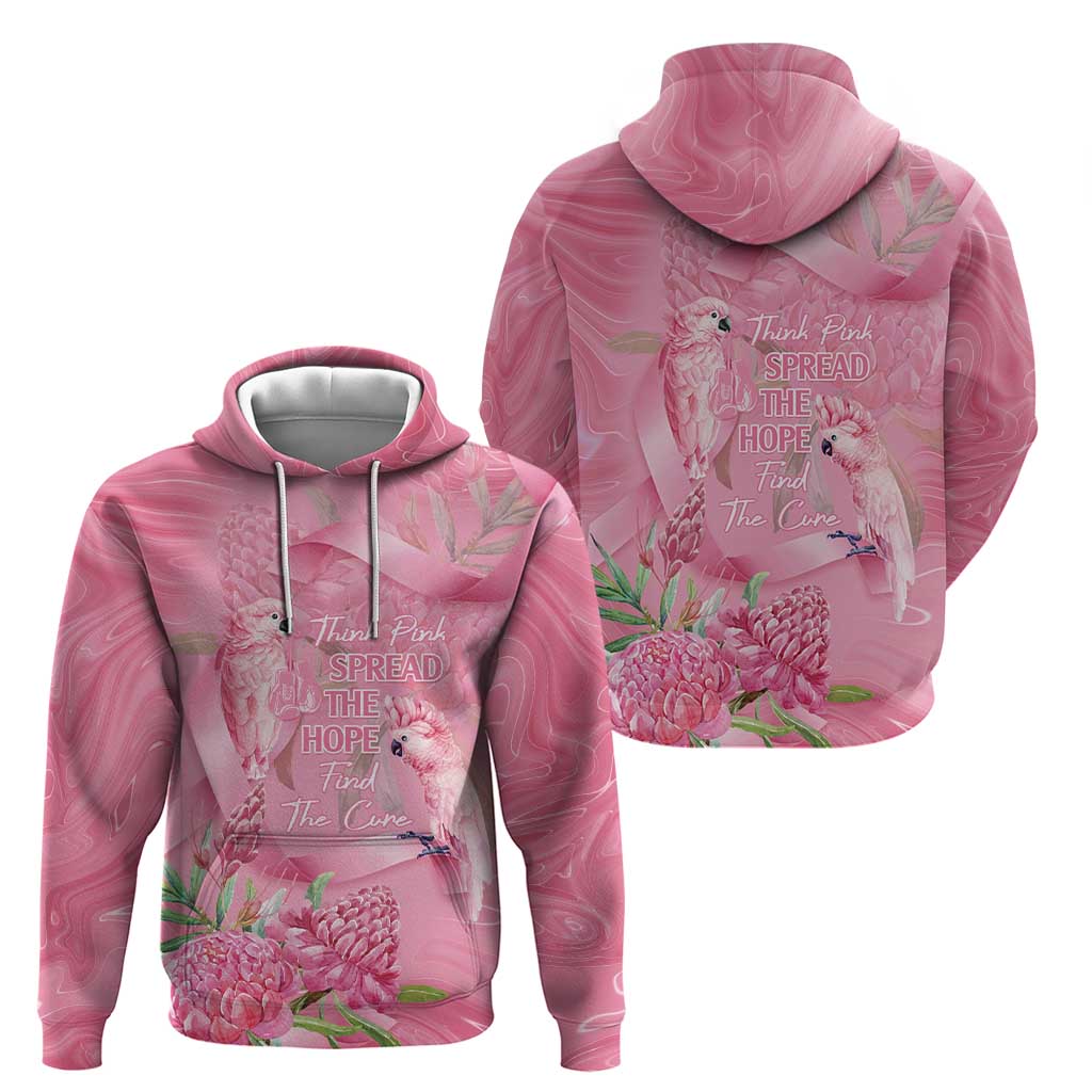 Australia Breast Cancer Awareness Hoodie Think Pink Cockatoos Ribbon - Aussie Hoodie