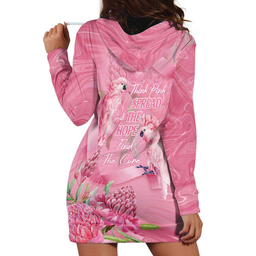 Australia Breast Cancer Awareness Hoodie Dress Think Pink Cockatoos Ribbon - Aussie Hoodie