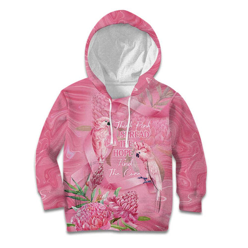 Australia Breast Cancer Awareness Kid Hoodie Think Pink Cockatoos Ribbon - Aussie Hoodie