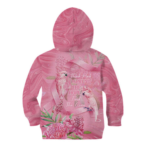 Australia Breast Cancer Awareness Kid Hoodie Think Pink Cockatoos Ribbon - Aussie Hoodie
