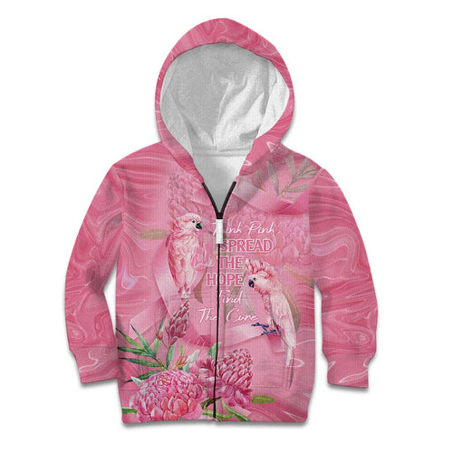 Australia Breast Cancer Awareness Kid Hoodie Think Pink Cockatoos Ribbon - Aussie Hoodie