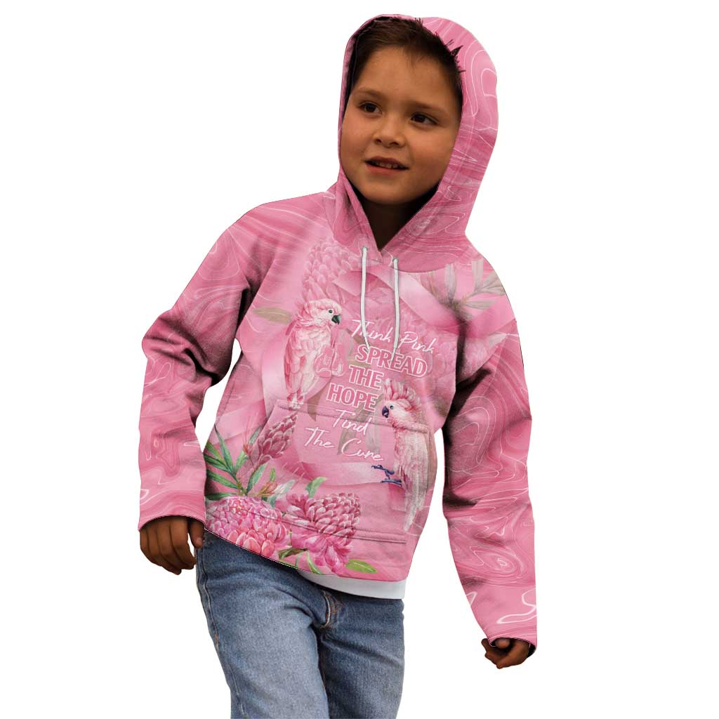 Australia Breast Cancer Awareness Kid Hoodie Think Pink Cockatoos Ribbon - Aussie Hoodie