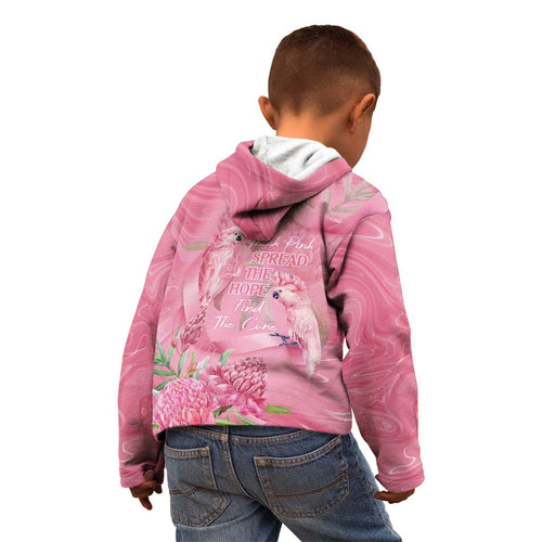 Australia Breast Cancer Awareness Kid Hoodie Think Pink Cockatoos Ribbon - Aussie Hoodie
