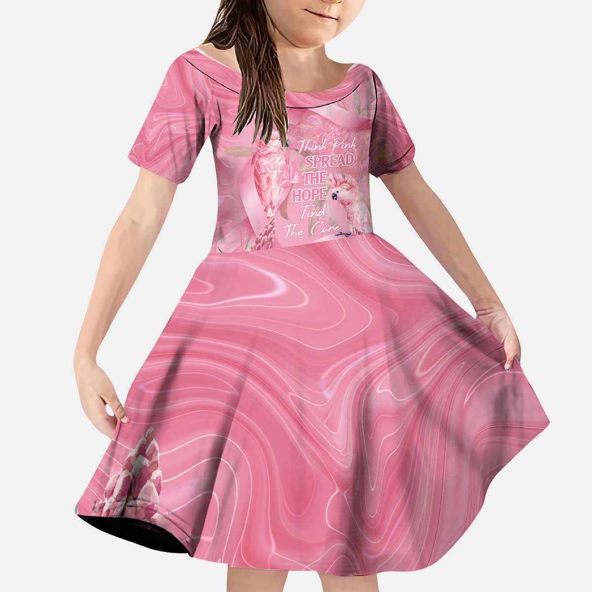 Australia Breast Cancer Awareness Kid Short Sleeve Dress Think Pink Cockatoos Ribbon - Aussie Hoodie