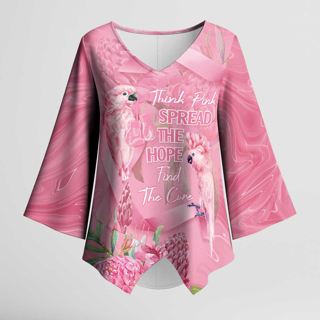 Australia Breast Cancer Awareness Kimono Sleeve Blouse Think Pink Cockatoos Ribbon - Aussie Hoodie
