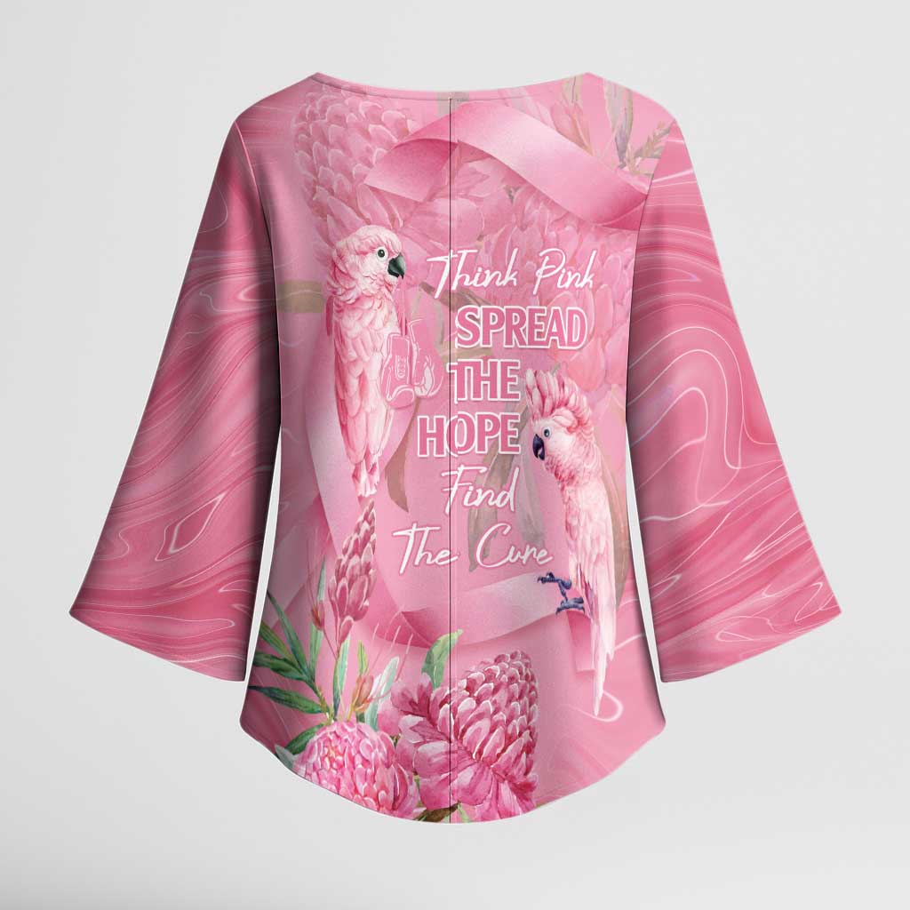 Australia Breast Cancer Awareness Kimono Sleeve Blouse Think Pink Cockatoos Ribbon - Aussie Hoodie