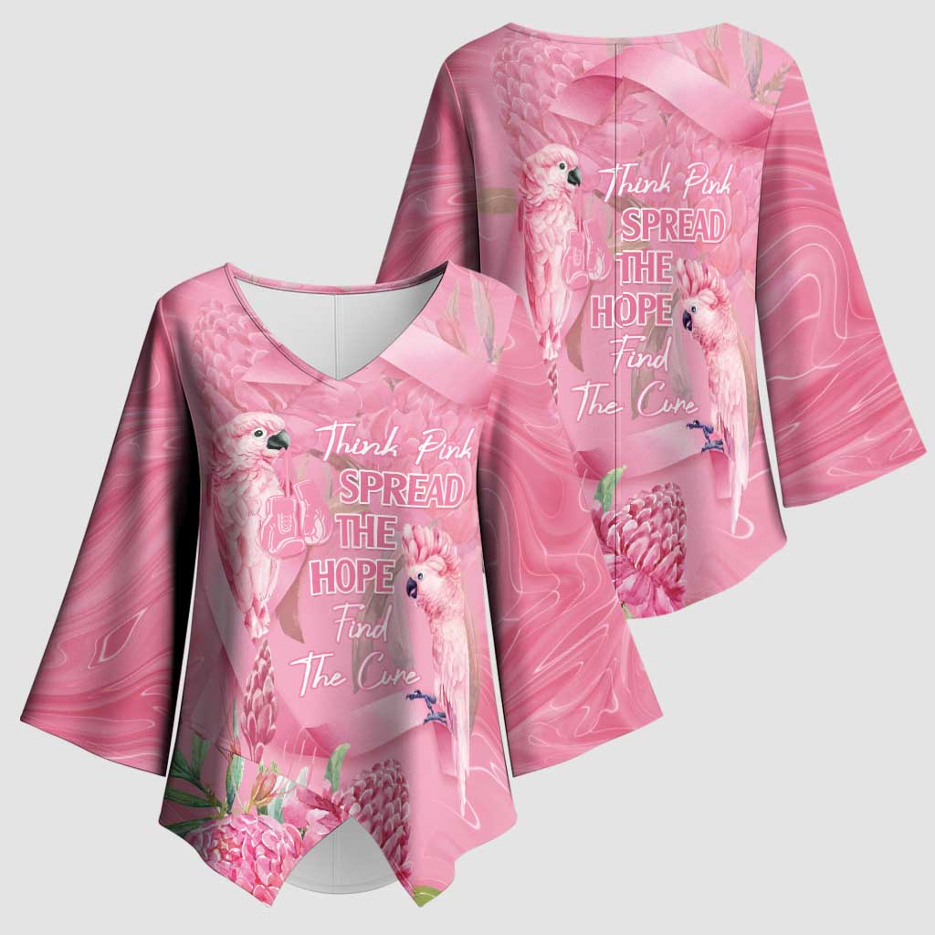 Australia Breast Cancer Awareness Kimono Sleeve Blouse Think Pink Cockatoos Ribbon - Aussie Hoodie