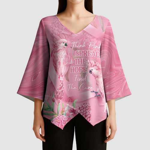 Australia Breast Cancer Awareness Kimono Sleeve Blouse Think Pink Cockatoos Ribbon - Aussie Hoodie