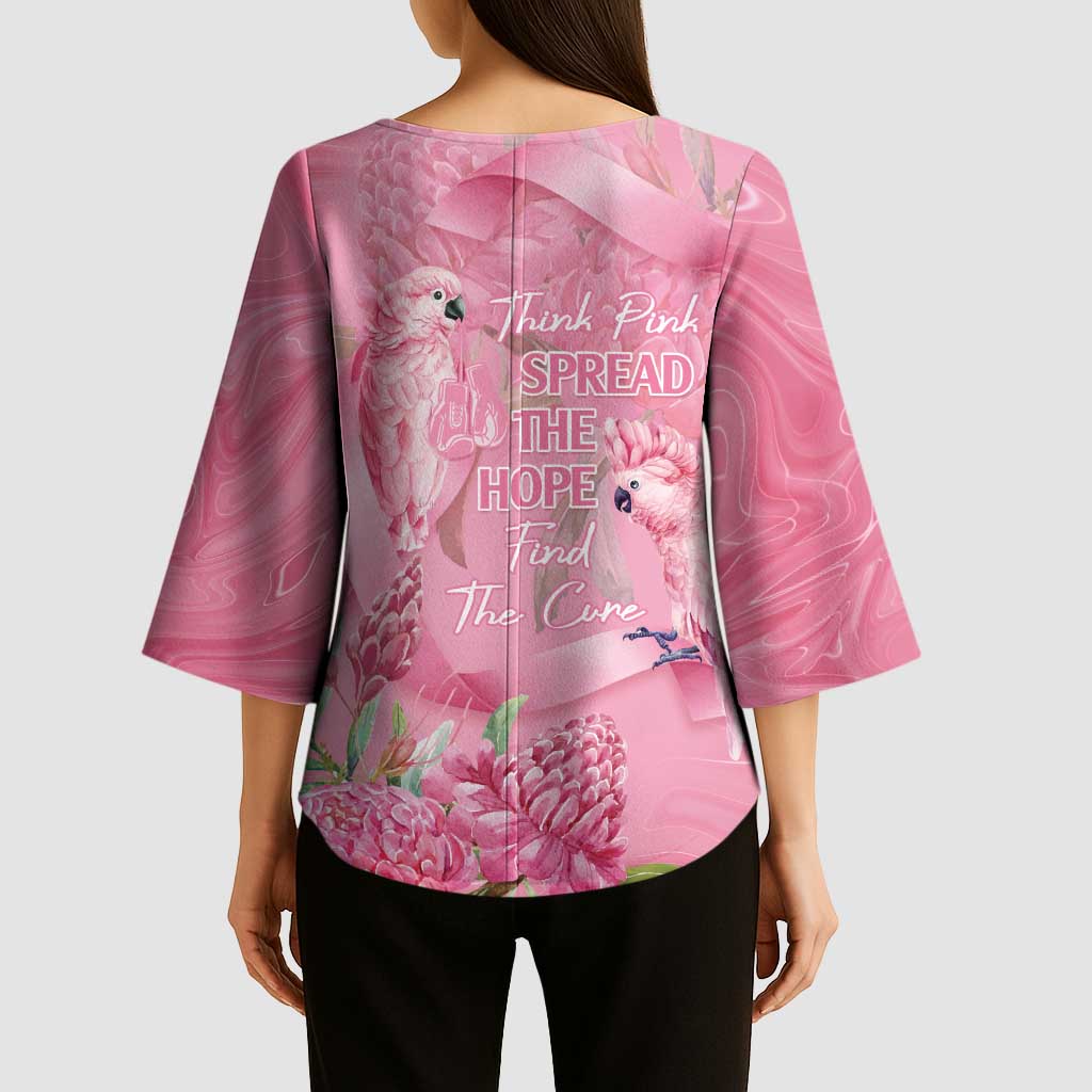 Australia Breast Cancer Awareness Kimono Sleeve Blouse Think Pink Cockatoos Ribbon - Aussie Hoodie