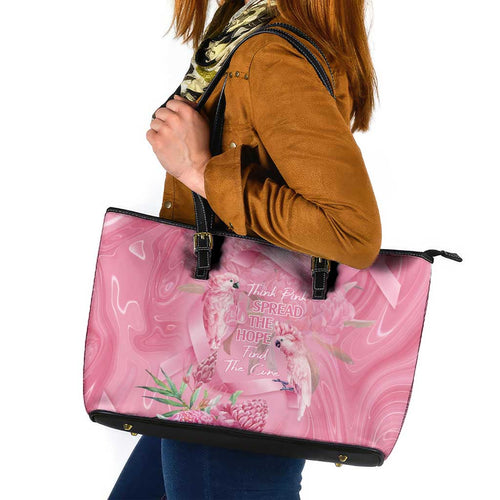 Australia Breast Cancer Awareness Leather Tote Bag Think Pink Cockatoos Ribbon - Aussie Hoodie