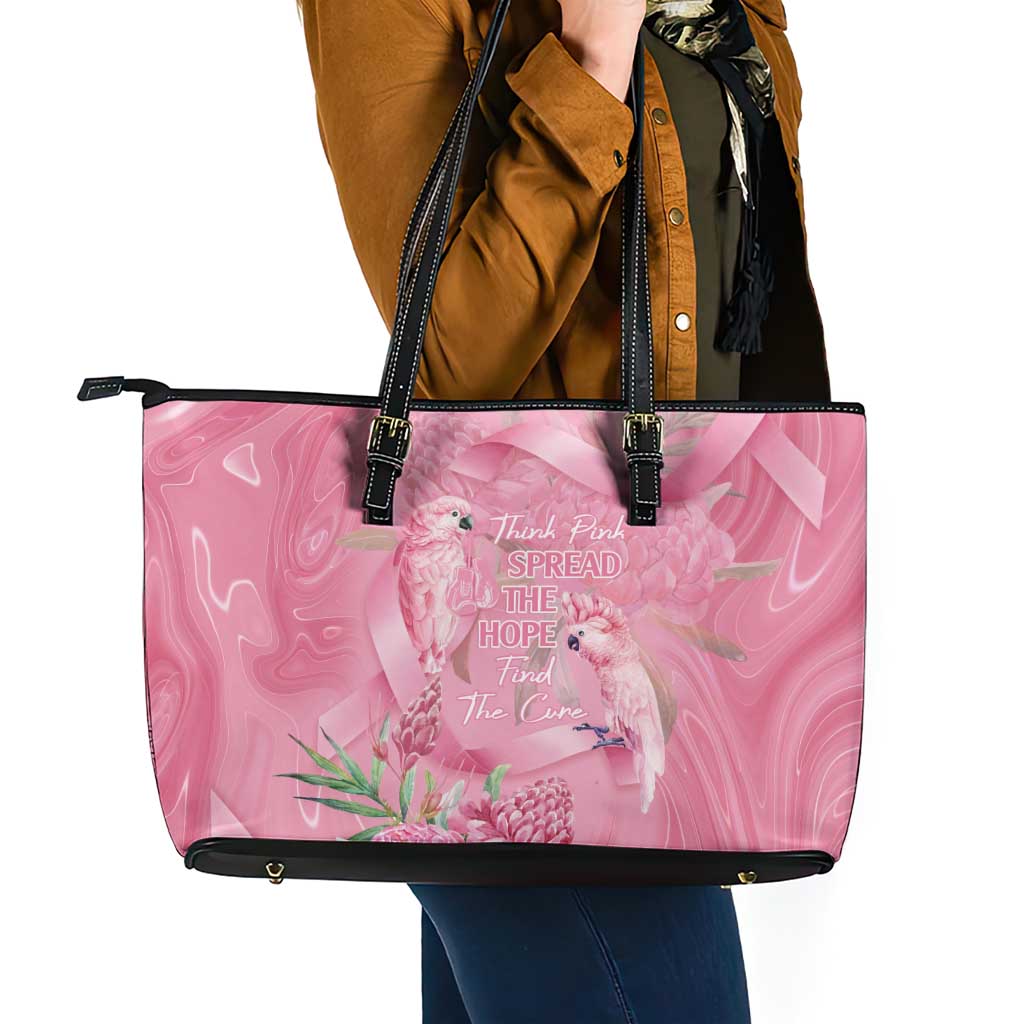 Australia Breast Cancer Awareness Leather Tote Bag Think Pink Cockatoos Ribbon - Aussie Hoodie