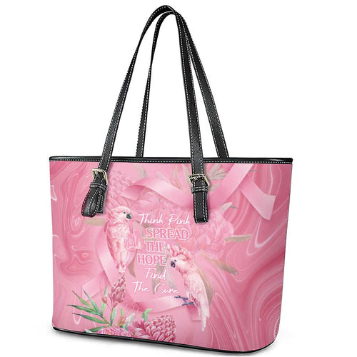 Australia Breast Cancer Awareness Leather Tote Bag Think Pink Cockatoos Ribbon - Aussie Hoodie