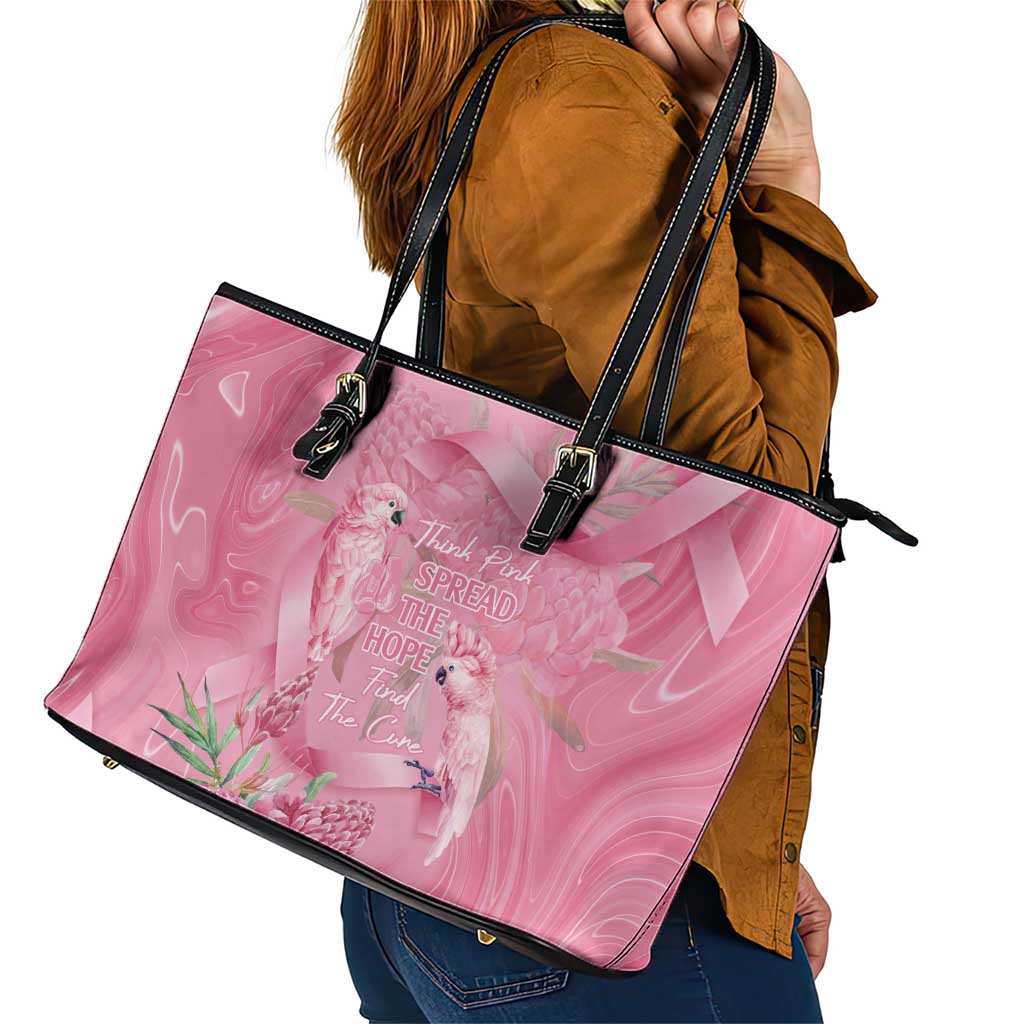 Australia Breast Cancer Awareness Leather Tote Bag Think Pink Cockatoos Ribbon - Aussie Hoodie