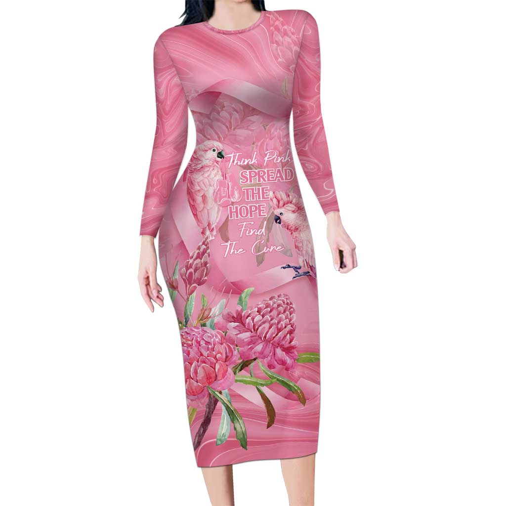 Australia Breast Cancer Awareness Long Sleeve Bodycon Dress Think Pink Cockatoos Ribbon - Aussie Hoodie