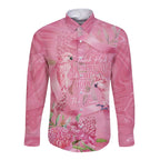 Australia Breast Cancer Awareness Long Sleeve Button Shirt Think Pink Cockatoos Ribbon - Aussie Hoodie