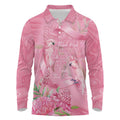 Australia Breast Cancer Awareness Long Sleeve Polo Shirt Think Pink Cockatoos Ribbon - Aussie Hoodie