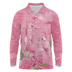 Australia Breast Cancer Awareness Long Sleeve Polo Shirt Think Pink Cockatoos Ribbon - Aussie Hoodie