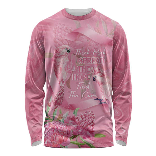 Australia Breast Cancer Awareness Long Sleeve Shirt Think Pink Cockatoos Ribbon - Aussie Hoodie