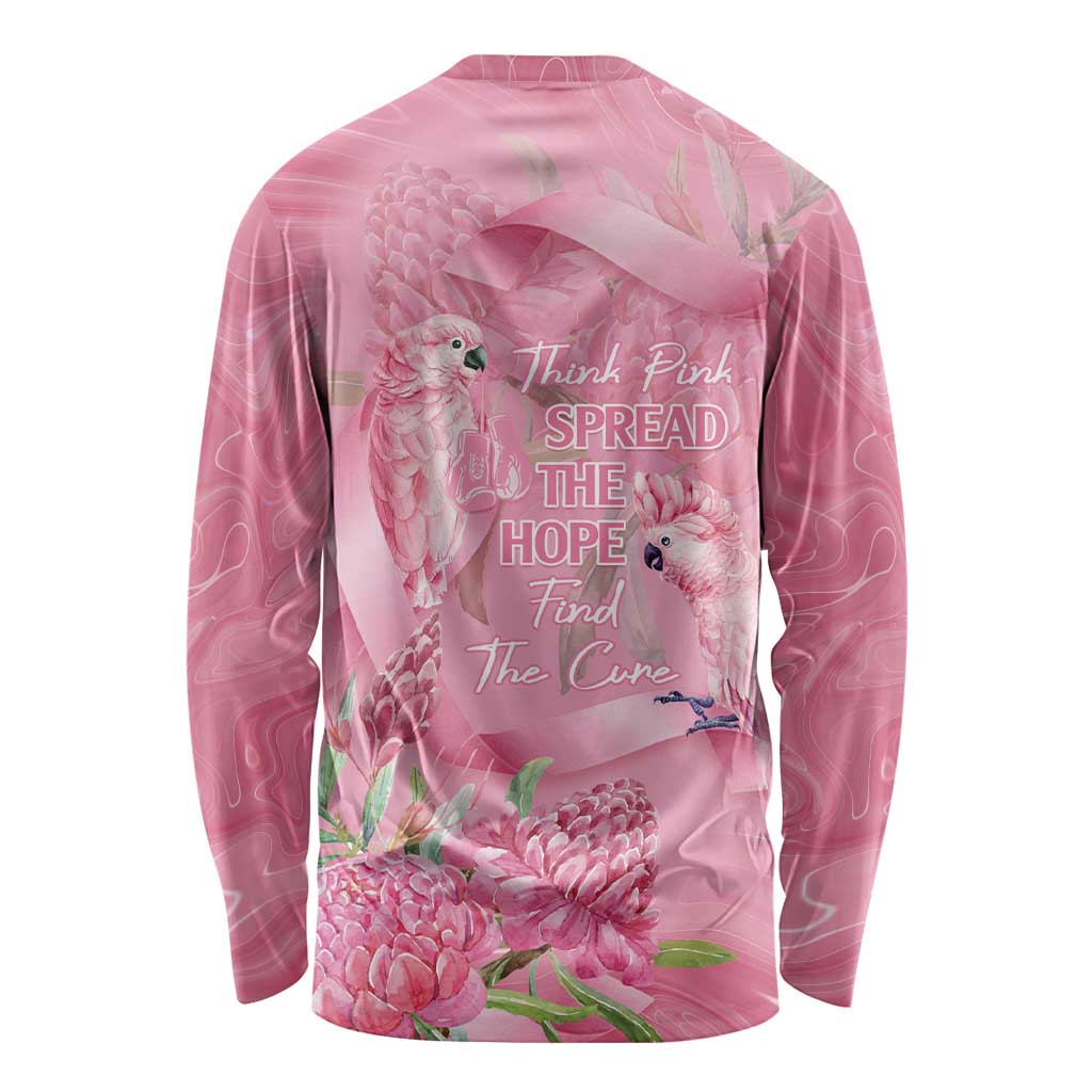 Australia Breast Cancer Awareness Long Sleeve Shirt Think Pink Cockatoos Ribbon - Aussie Hoodie