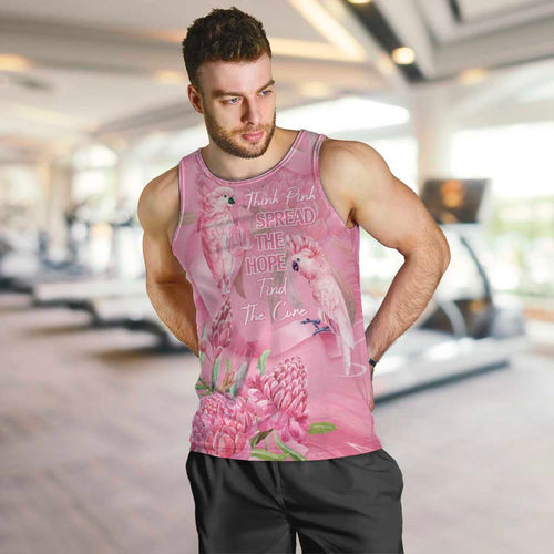 Australia Breast Cancer Awareness Men Tank Top Think Pink Cockatoos Ribbon - Aussie Hoodie