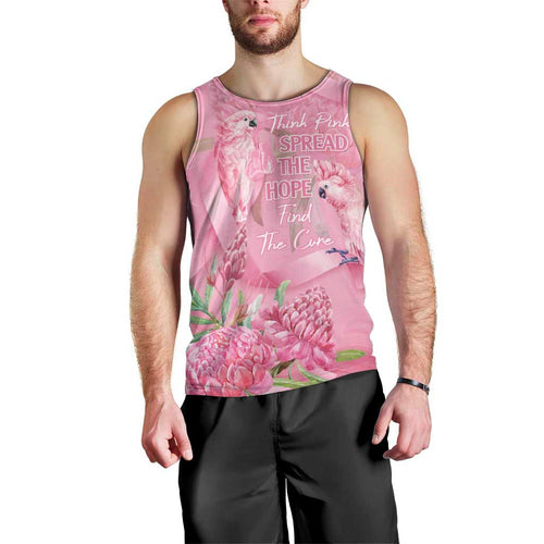Australia Breast Cancer Awareness Men Tank Top Think Pink Cockatoos Ribbon - Aussie Hoodie