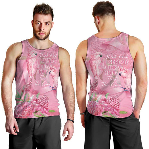 Australia Breast Cancer Awareness Men Tank Top Think Pink Cockatoos Ribbon - Aussie Hoodie