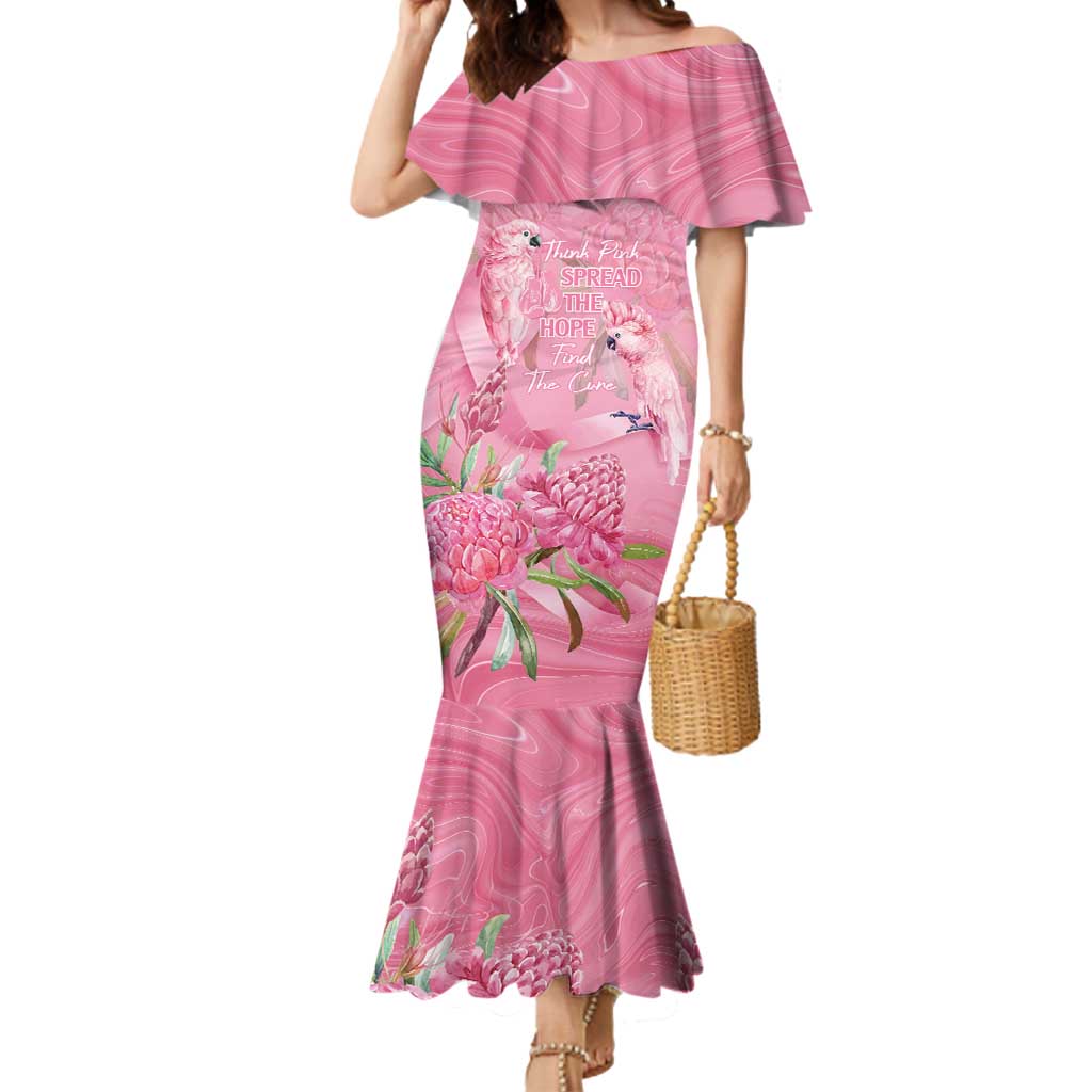 Australia Breast Cancer Awareness Mermaid Dress Think Pink Cockatoos Ribbon - Aussie Hoodie