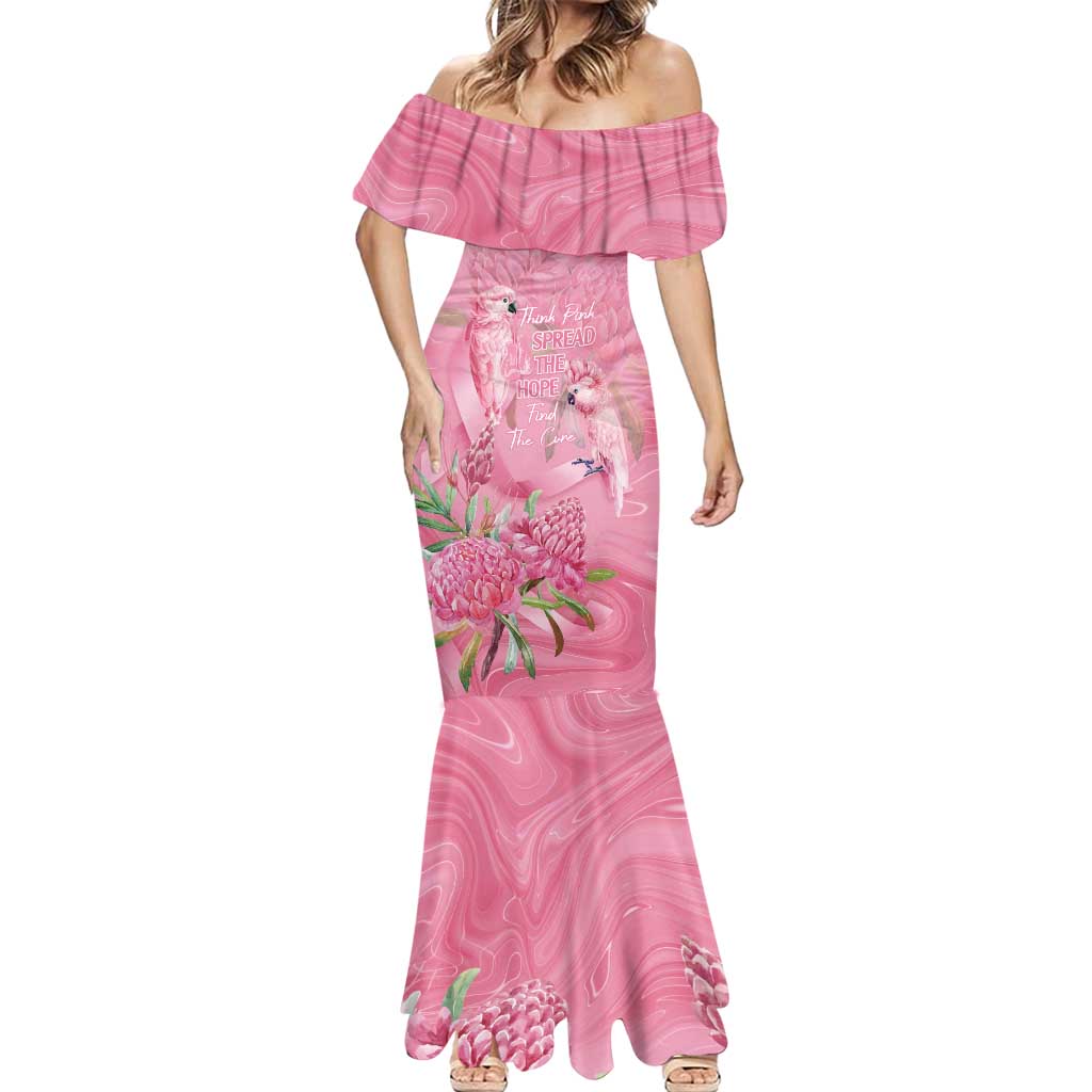 Australia Breast Cancer Awareness Mermaid Dress Think Pink Cockatoos Ribbon - Aussie Hoodie