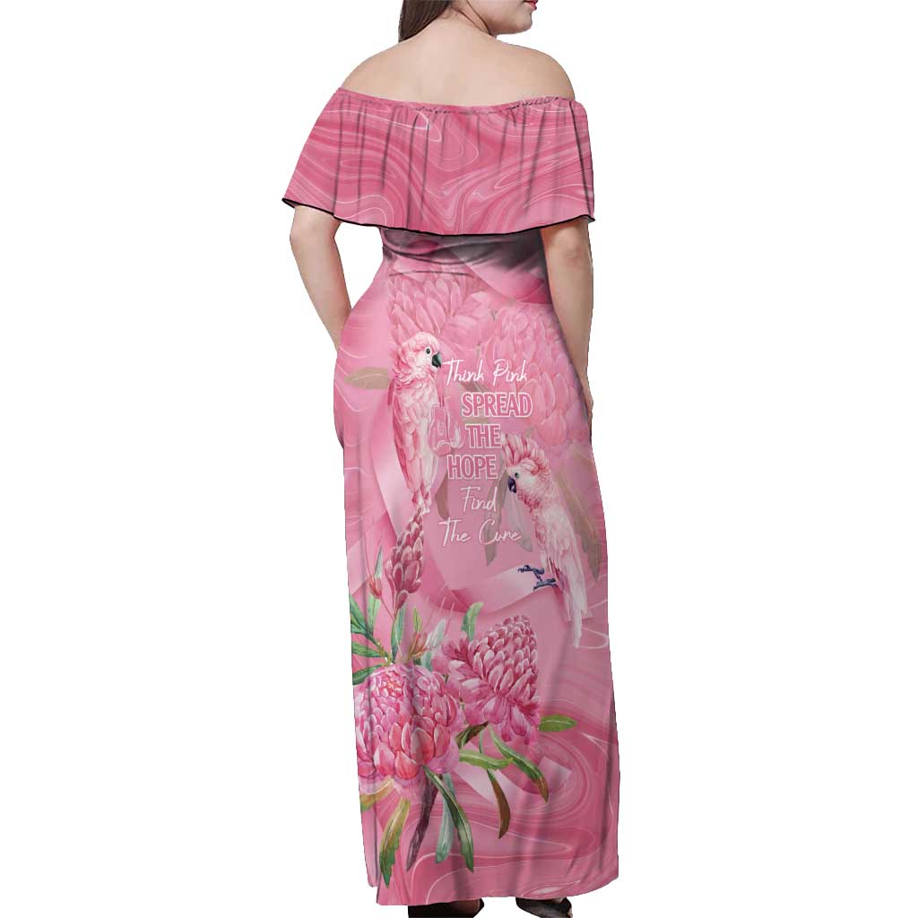 Australia Breast Cancer Awareness Off Shoulder Maxi Dress Think Pink Cockatoos Ribbon - Aussie Hoodie