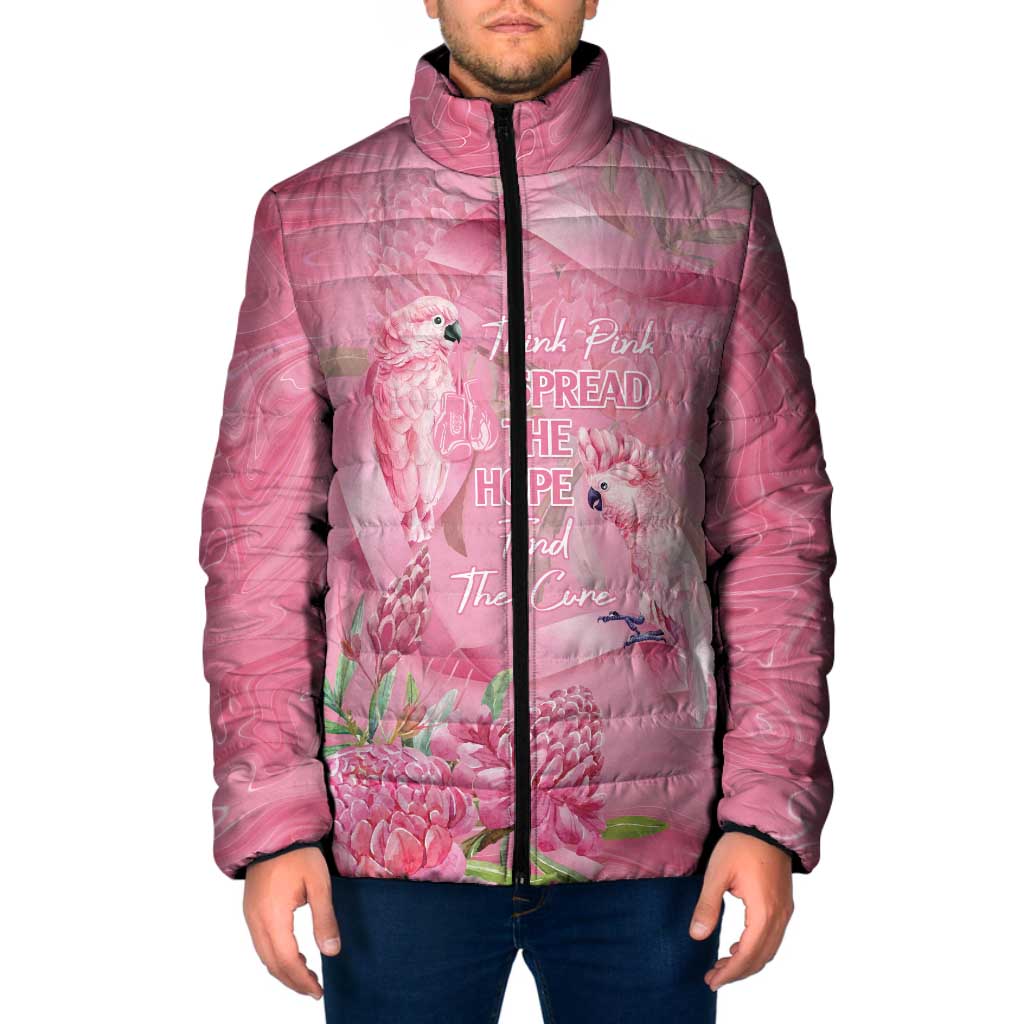 Australia Breast Cancer Awareness Padded Jacket Think Pink Cockatoos Ribbon - Aussie Hoodie