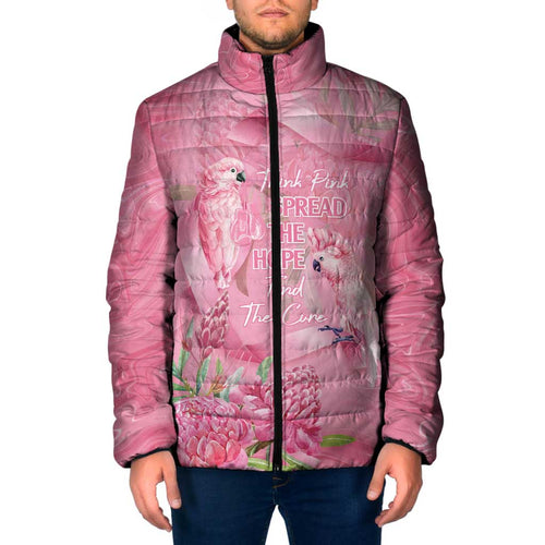 Australia Breast Cancer Awareness Padded Jacket Think Pink Cockatoos Ribbon - Aussie Hoodie