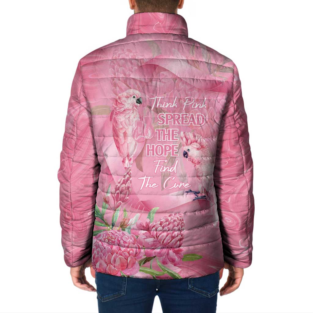 Australia Breast Cancer Awareness Padded Jacket Think Pink Cockatoos Ribbon - Aussie Hoodie