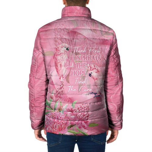 Australia Breast Cancer Awareness Padded Jacket Think Pink Cockatoos Ribbon - Aussie Hoodie