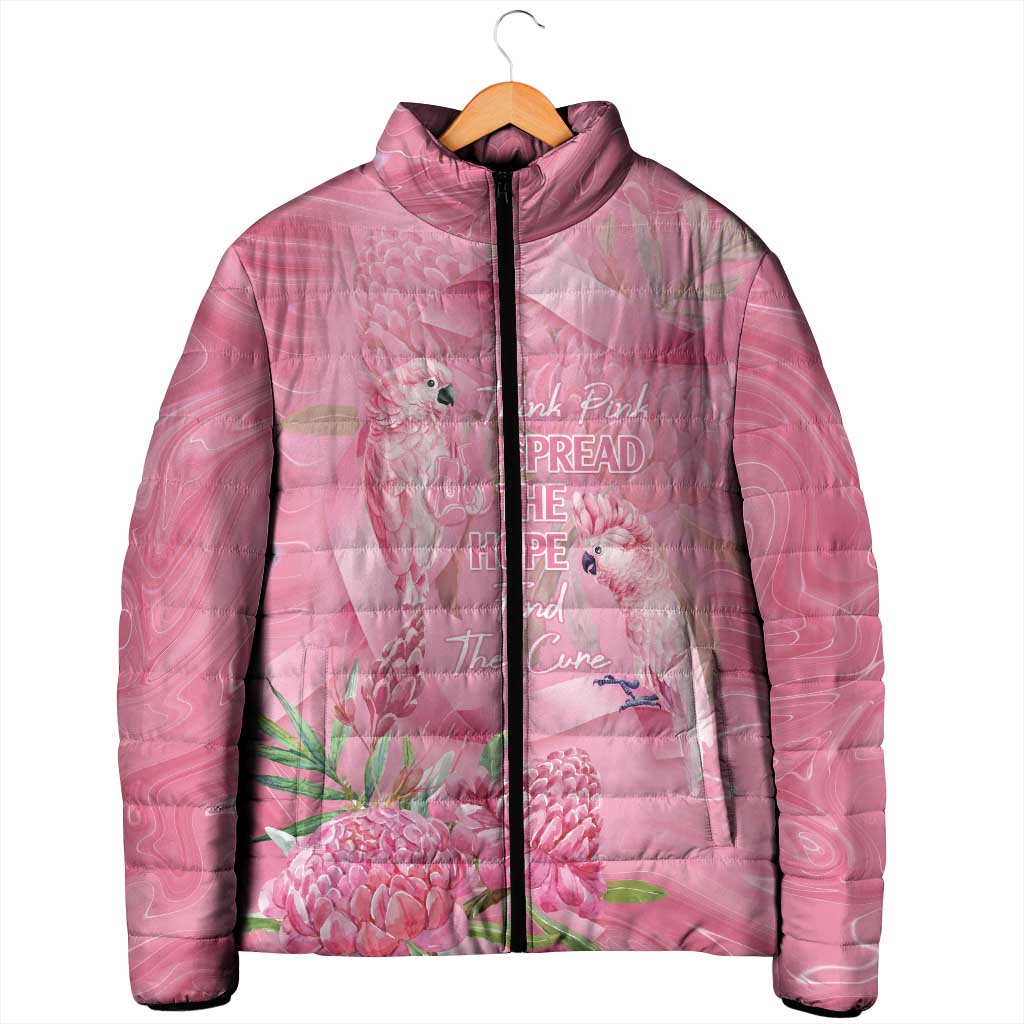 Australia Breast Cancer Awareness Padded Jacket Think Pink Cockatoos Ribbon - Aussie Hoodie