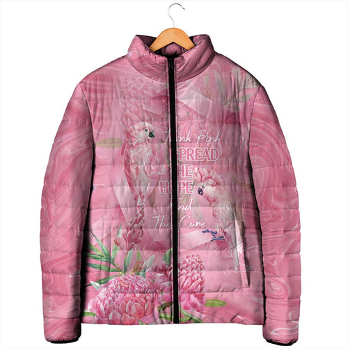 Australia Breast Cancer Awareness Padded Jacket Think Pink Cockatoos Ribbon - Aussie Hoodie