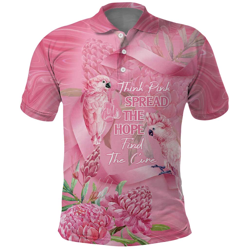 Australia Breast Cancer Awareness Polo Shirt Think Pink Cockatoos Ribbon - Aussie Hoodie