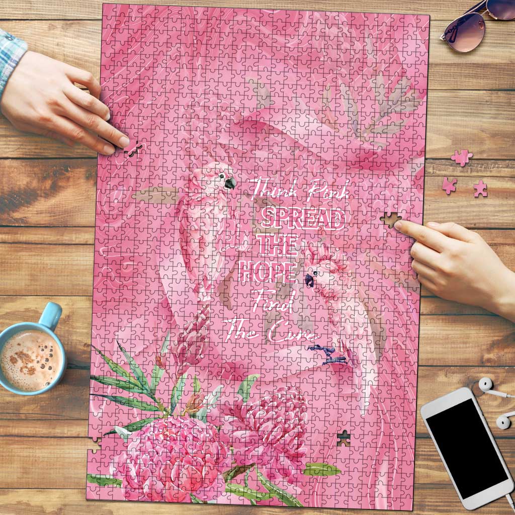 Australia Breast Cancer Awareness Puzzle Think Pink Cockatoos Ribbon - Aussie Hoodie