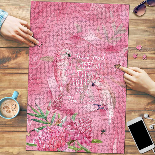 Australia Breast Cancer Awareness Puzzle Think Pink Cockatoos Ribbon - Aussie Hoodie