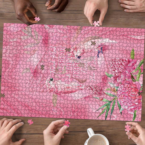 Australia Breast Cancer Awareness Puzzle Think Pink Cockatoos Ribbon - Aussie Hoodie