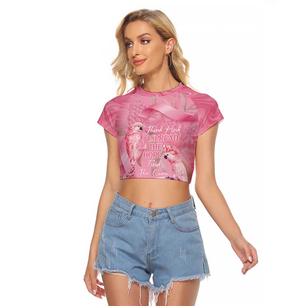 Australia Breast Cancer Awareness Raglan Cropped T Shirt Think Pink Cockatoos Ribbon - Aussie Hoodie