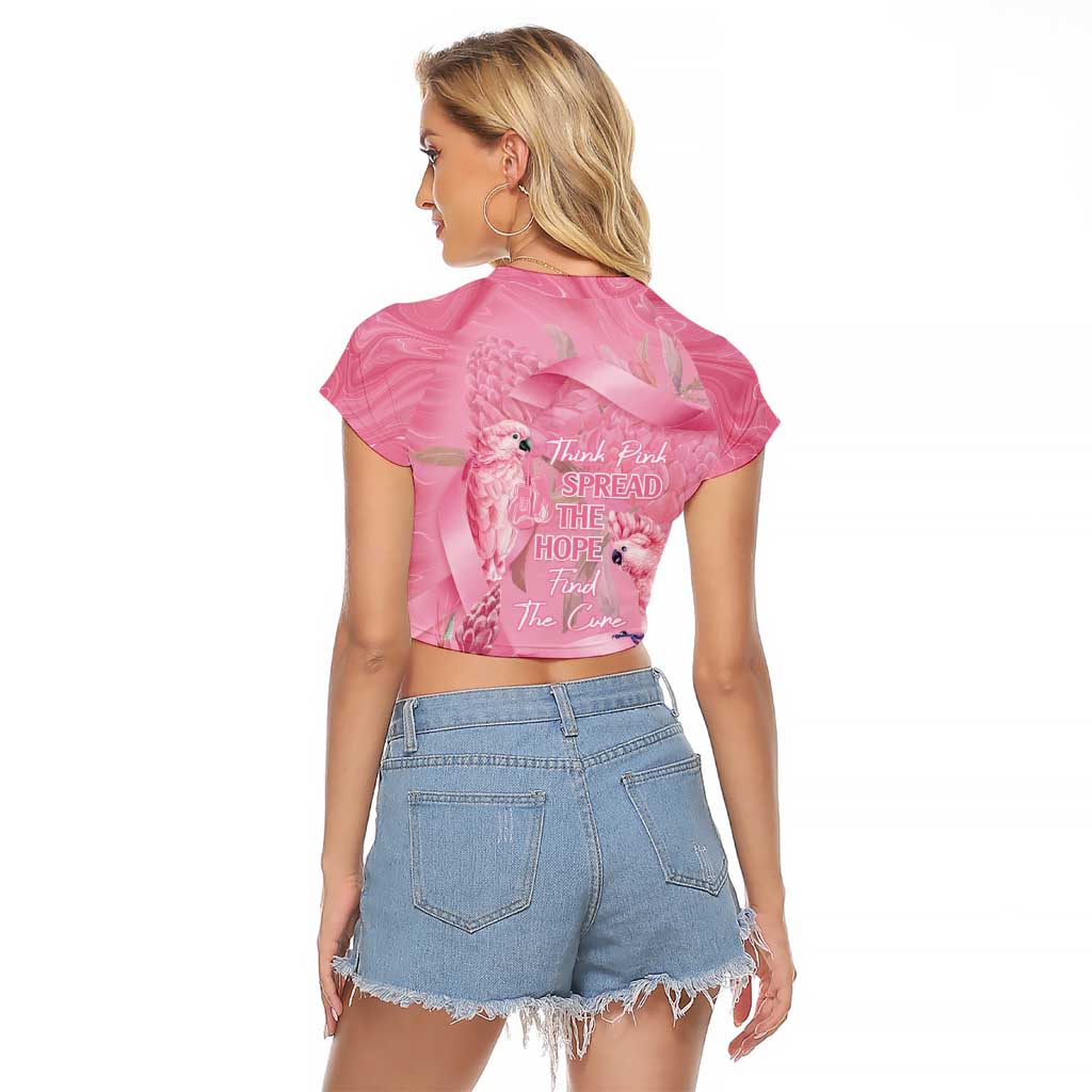 Australia Breast Cancer Awareness Raglan Cropped T Shirt Think Pink Cockatoos Ribbon - Aussie Hoodie