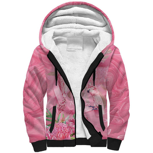 Australia Breast Cancer Awareness Sherpa Hoodie Think Pink Cockatoos Ribbon - Aussie Hoodie