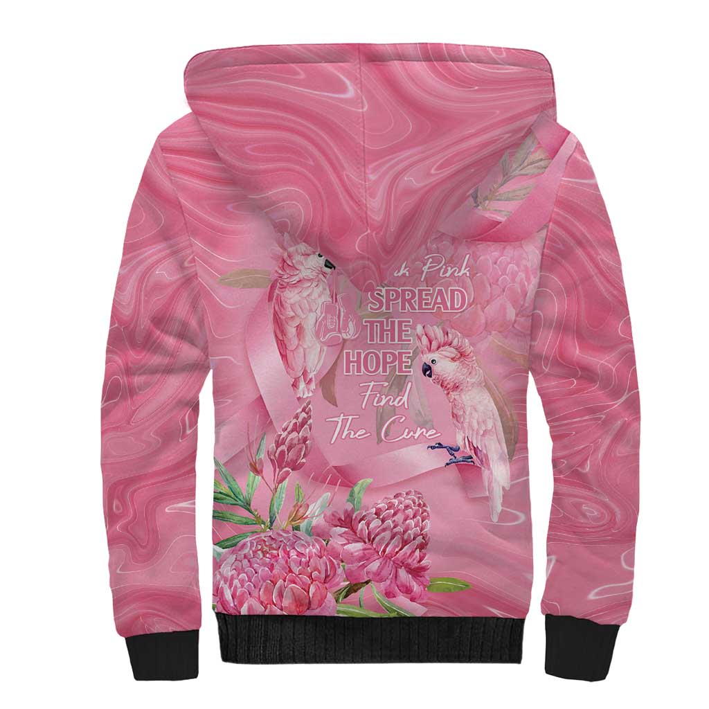 Australia Breast Cancer Awareness Sherpa Hoodie Think Pink Cockatoos Ribbon - Aussie Hoodie