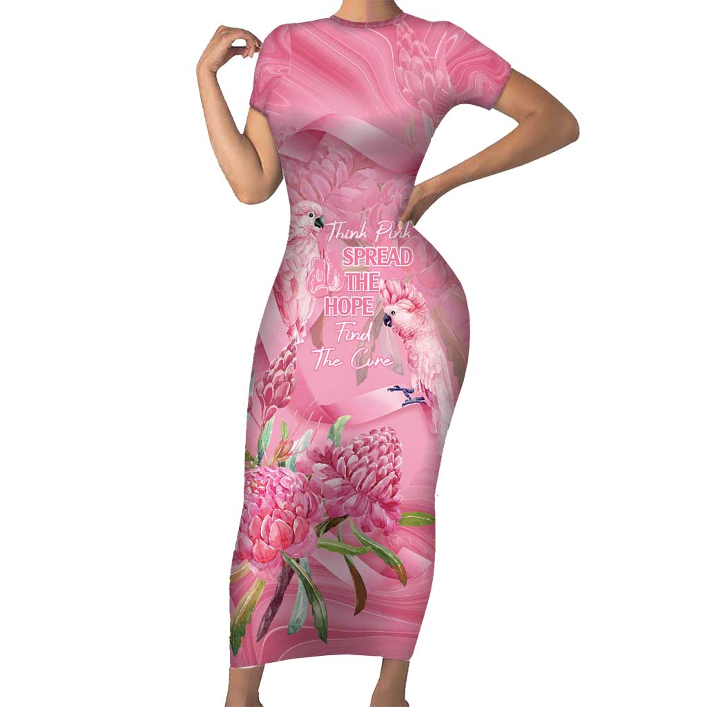 Australia Breast Cancer Awareness Short Sleeve Bodycon Dress Think Pink Cockatoos Ribbon - Aussie Hoodie