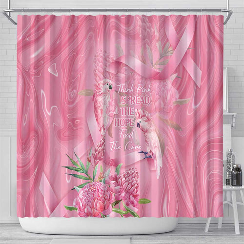 Australia Breast Cancer Awareness Shower Curtain Think Pink Cockatoos Ribbon - Aussie Hoodie