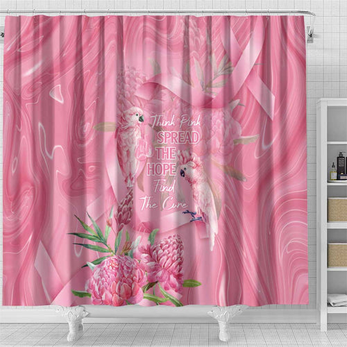 Australia Breast Cancer Awareness Shower Curtain Think Pink Cockatoos Ribbon - Aussie Hoodie