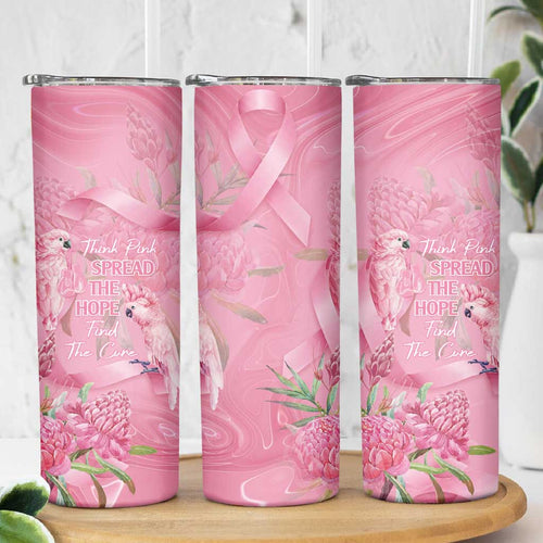 Australia Breast Cancer Awareness Skinny Tumbler Think Pink Cockatoos Ribbon - Aussie Hoodie